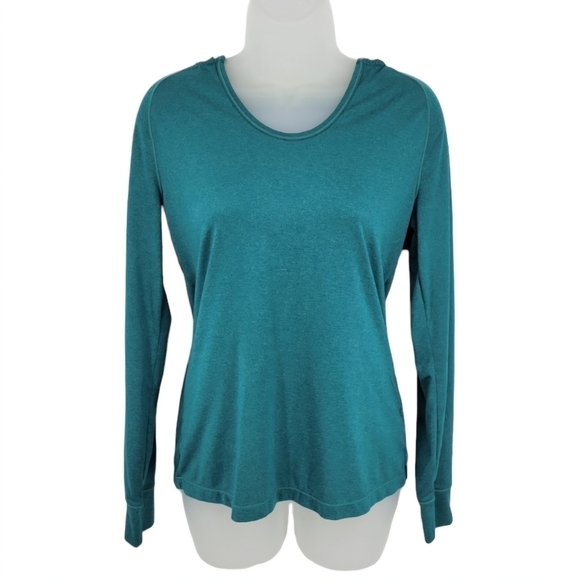 Layer 8 Performance Womens Shirt Teal Hooded Long Sleeved Athletic Tee Size M - Picture 1 of 10